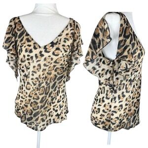 The Limited 100% Silk Ruffle Top Womens  Size Large Mob Wife Safari Vintage‎ Y2K